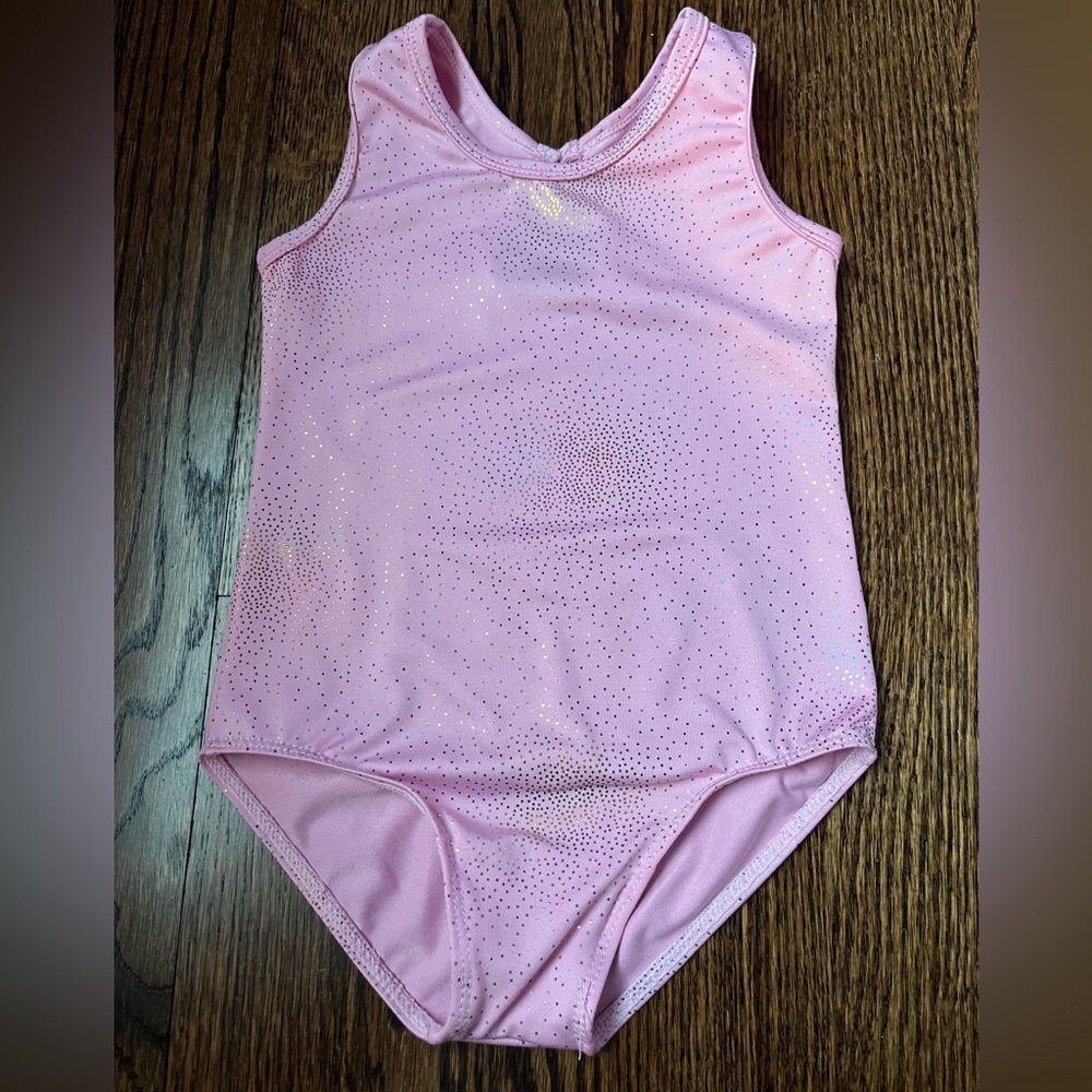 Light pink & silver sparkly gymnastics leotard. Size 3-4